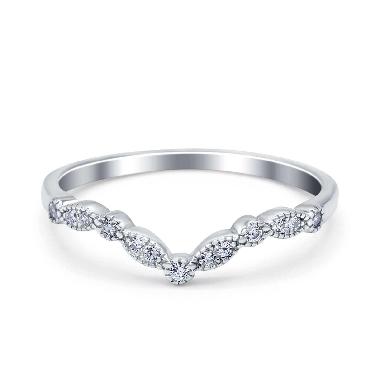 Curved Marquise Half Eternity Stackable Band Ring Simulated CZ 925 Sterling Silver