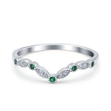 Curved Marquise Half Eternity Stackable Ring Simulated Green Emerald CZ 925 Sterling Silver