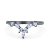 Curved Marquise Engagement Half Eternity Ring Black Tone, Simulated CZ 925 Sterling Silver
