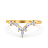 Curved Marquise Engagement Half Eternity Ring Yellow Tone, Simulated CZ 925 Sterling Silver