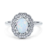 Art Deco Wedding Ring Oval Cut Solid Lab Created White Opal 925 Sterling Silver