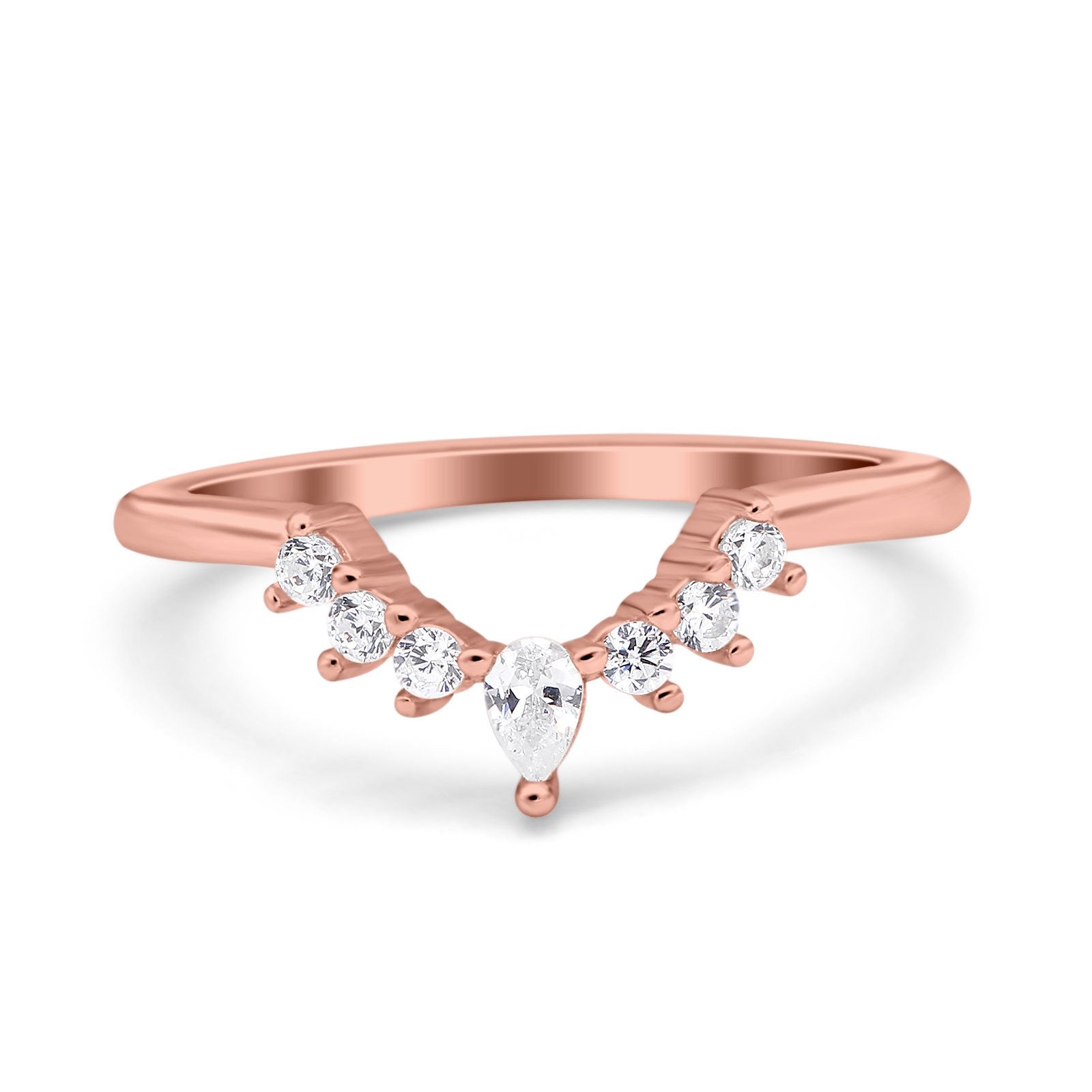 Curved Eternity Stackable Wedding Band Ring Rose Tone, Simulated Cubic Zirconia 925 Sterling Silver