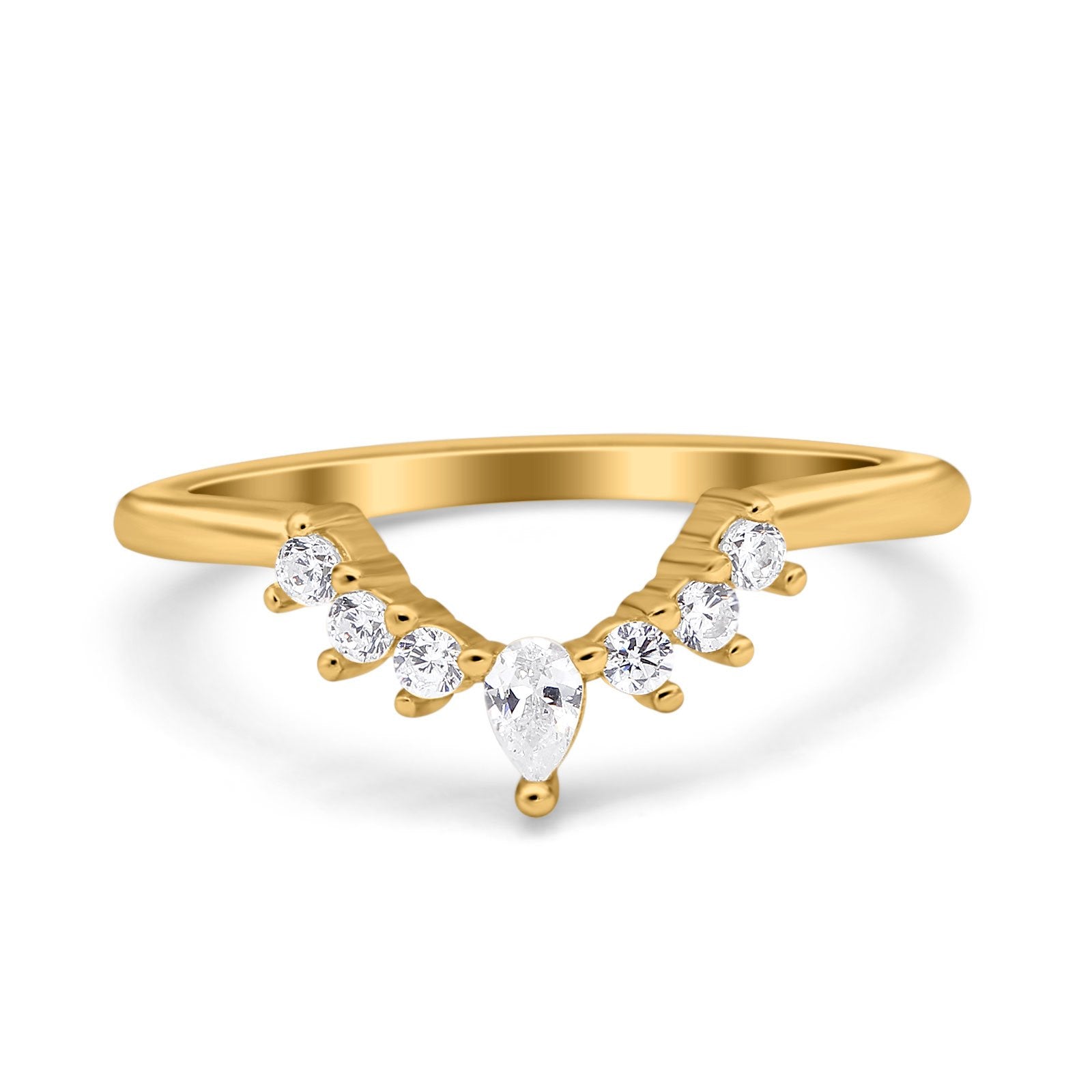 Curved Eternity Stackable Wedding Band Ring Yellow Tone, Simulated Cubic Zirconia 925 Sterling Silver