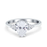 14K White Gold Teardrop Pear Art Deco Engagement Wedding Bridal Ring Round Simulated CZ Size-7