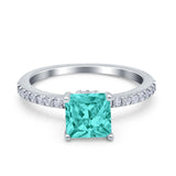Cushion Cut Art Deco Vintage Engagement Wedding Bridal Ring Round Simulated Paraiba Tourmaline CZ 925 Sterling Silver