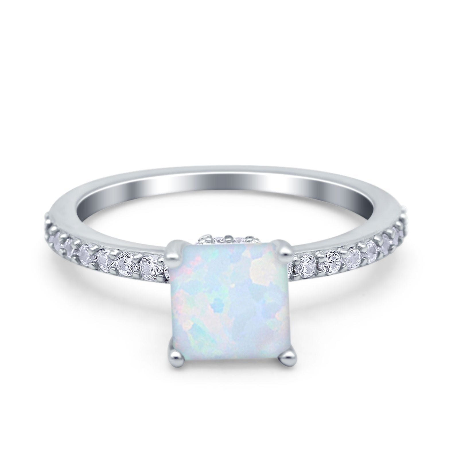 Cushion Cut Art Deco Vintage Engagement Wedding Bridal Ring Round Lab Created White Opal 925 Sterling Silver