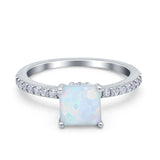 Cushion Cut Art Deco Vintage Engagement Wedding Bridal Ring Round Lab Created White Opal 925 Sterling Silver
