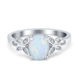 Butterfly Accent Oval Art Deco Engagement Wedding Bridal Ring Round Lab Created White Opal 925 Sterling Silver