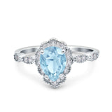 Teardrop Pear Art Deco Wedding Ring Simulated Aquamarine CZ 925 Sterling Silver