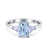 Emerald Cut Art Deco Engagement Ring Simulated Aquamarine CZ 925 Sterling Silver