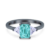 Emerald Cut Art Deco Engagement Ring Black Tone, Simulated Paraiba Tourmaline CZ 925 Sterling Silver