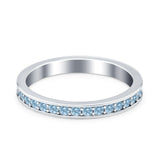 Full Eternity Stackable Band Wedding Ring Simulated Aquamarine CZ 925 Sterling Silver