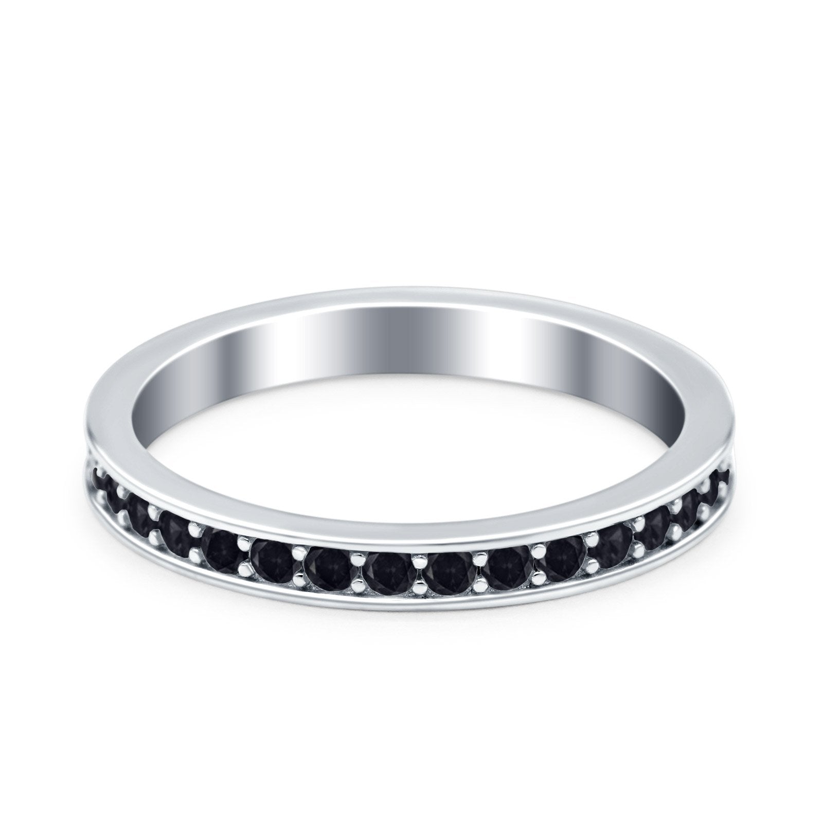 Full Eternity Stackable Band Wedding Ring Simulated Black CZ 925 Sterling Silver