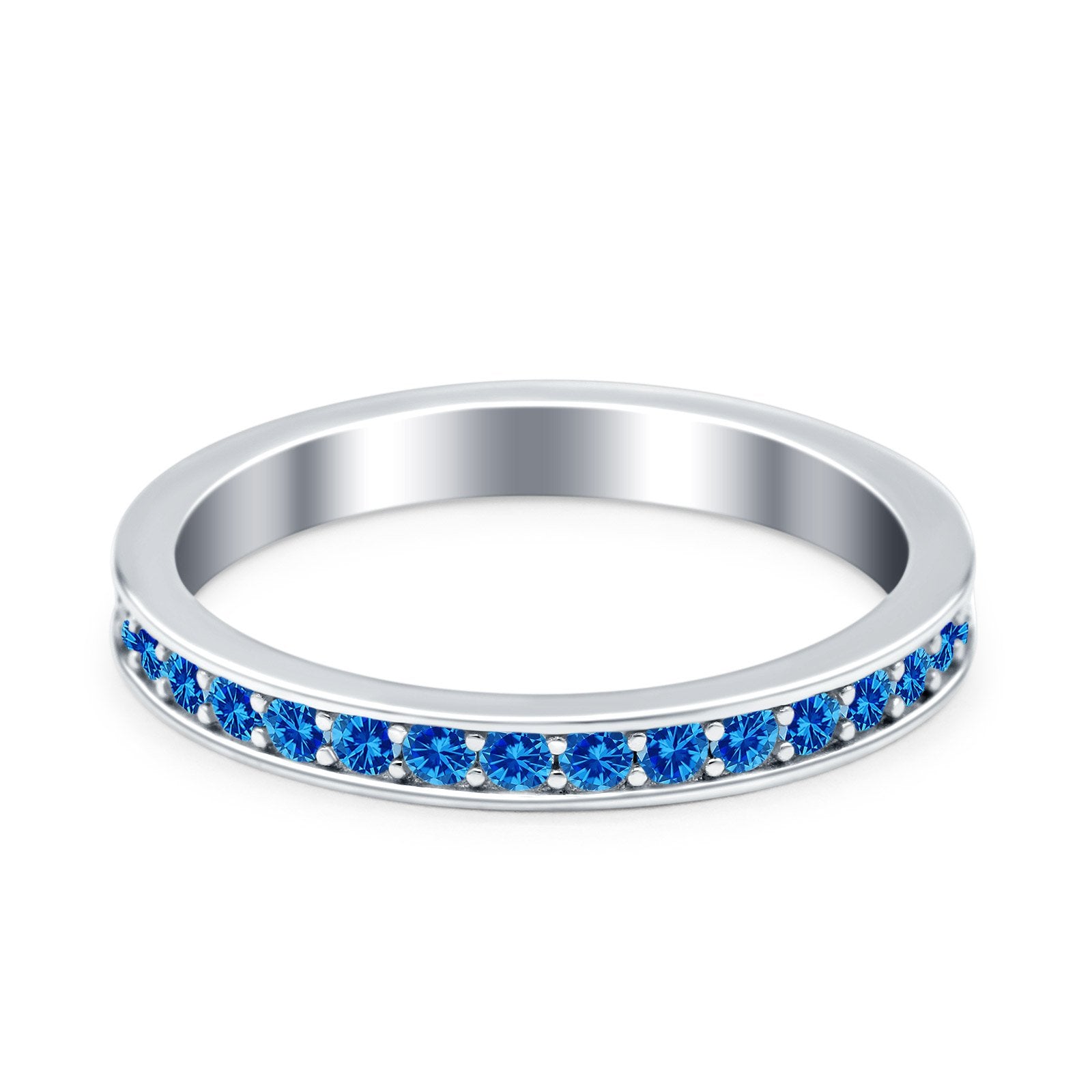 Full Eternity Stackable Band Wedding Ring Simulated Blue Topaz CZ 925 Sterling Silver