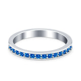 Full Eternity Stackable Band Wedding Ring Simulated Blue Topaz CZ 925 Sterling Silver