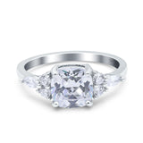 Cushion Cut Art Deco Engagement Ring Simulated Cubic Zirconia 925 Sterling Silver