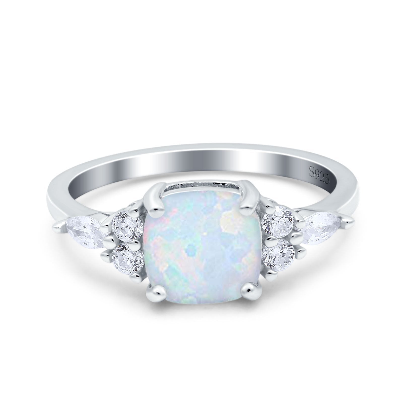 Cushion Cut Art Deco Engagement Ring Lab Created White Opal 925 Sterling Silver