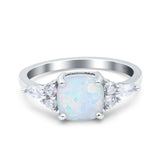 Cushion Cut Art Deco Engagement Ring Lab Created White Opal 925 Sterling Silver