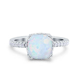 Half Eternity Art Deco Cushion Cut Wedding Bridal Ring Lab Created White Opal 925 Sterling Silver