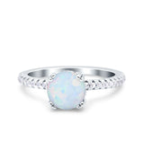 Art Deco Wedding Bridal Ring Half Eternity Round Lab Created White Opal 925 Sterling Silver