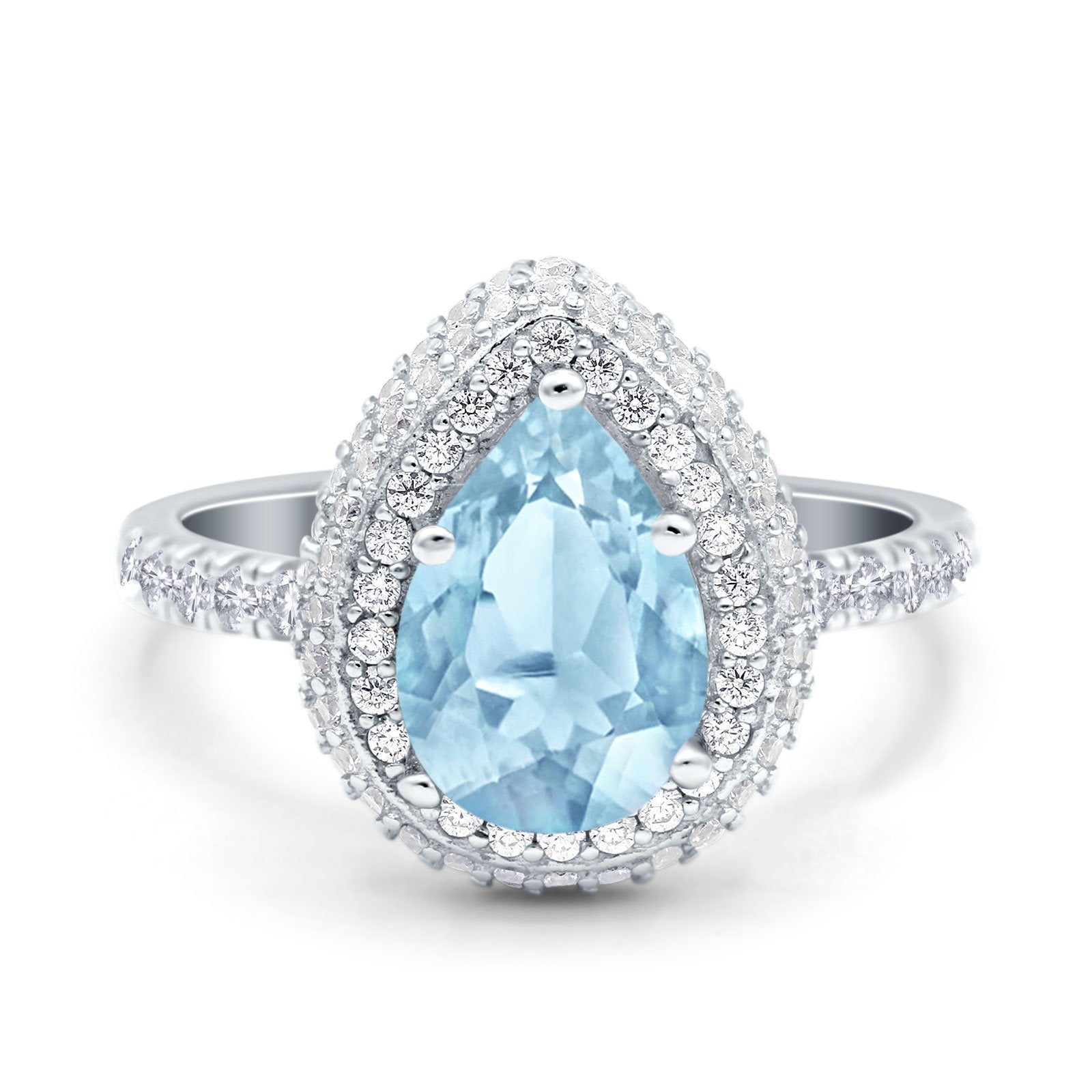 Teardrop Pear Vintage Engagement Ring Simulated Aquamarine CZ 925 Sterling Silver