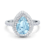 Teardrop Pear Vintage Engagement Ring Simulated Aquamarine CZ 925 Sterling Silver
