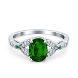 Oval Green Emerald Art Deco Wedding Ring Simulated Green Emerald CZ 925 Sterling Silver