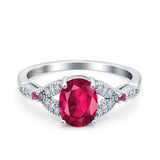 Oval Art Deco Wedding Ring Accent Vintage Simulated Ruby CZ 925 Sterling Silver