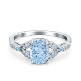 Oval Art Deco Wedding Ring Accent Vintage Simulated Aquamarine CZ 925 Sterling Silver