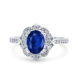 Oval Art Deco Wedding Ring Accent Vintage Simulated Blue Sapphire CZ 925 Sterling Silver