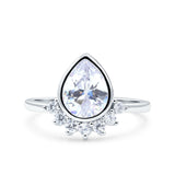 Art Deco Solitaire Accent Pear Wedding Ring Band Simulated Cubic Zirconia 925 Sterling Silver (14mm)