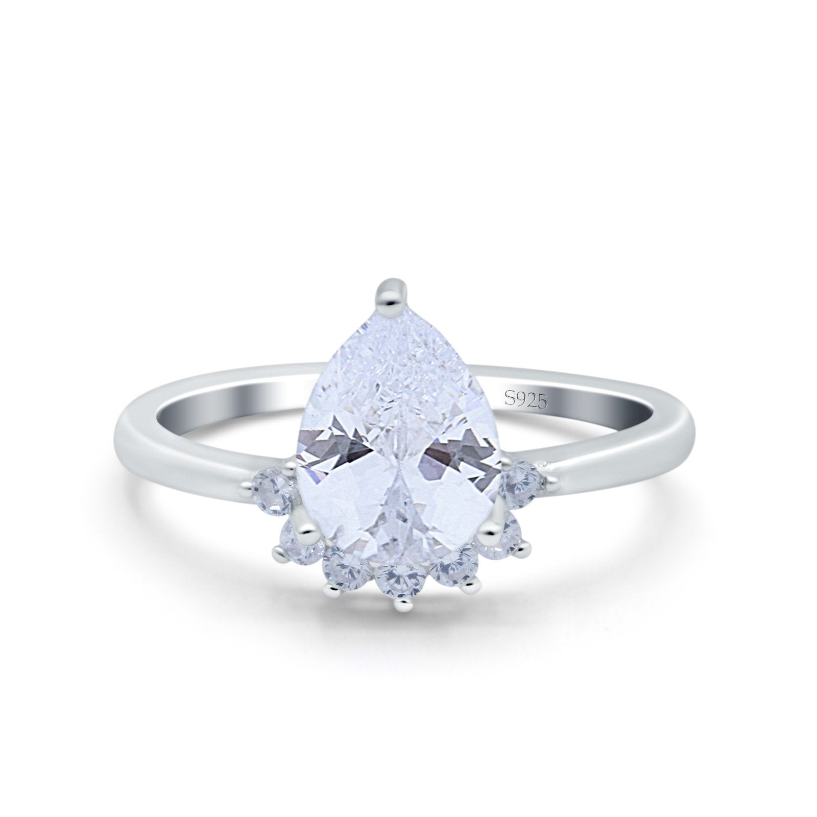 Teardrop Art Deco Pear Engagement Ring Simulated Cubic Zirconia 925 Sterling Silver
