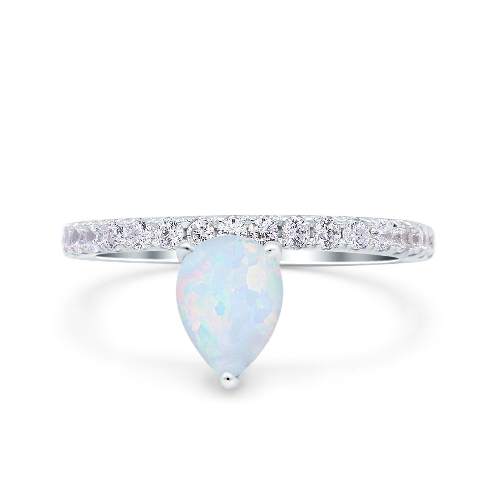 Teardrop Art Deco Pear Wedding Bridal Ring Lab Created White Opal 925 Sterling Silver