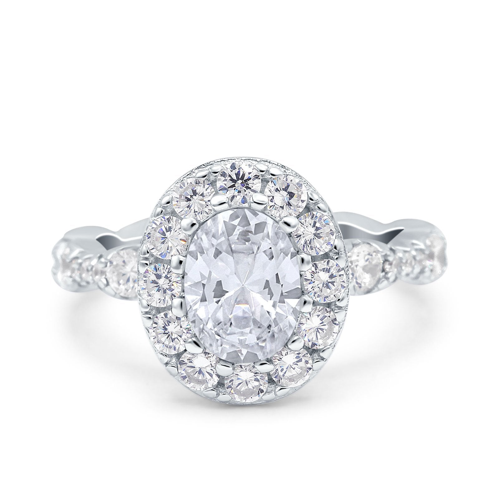 Oval Art Deco Halo Wedding Bridal Ring Simulated Cubic Zirconia 925 Sterling Silver