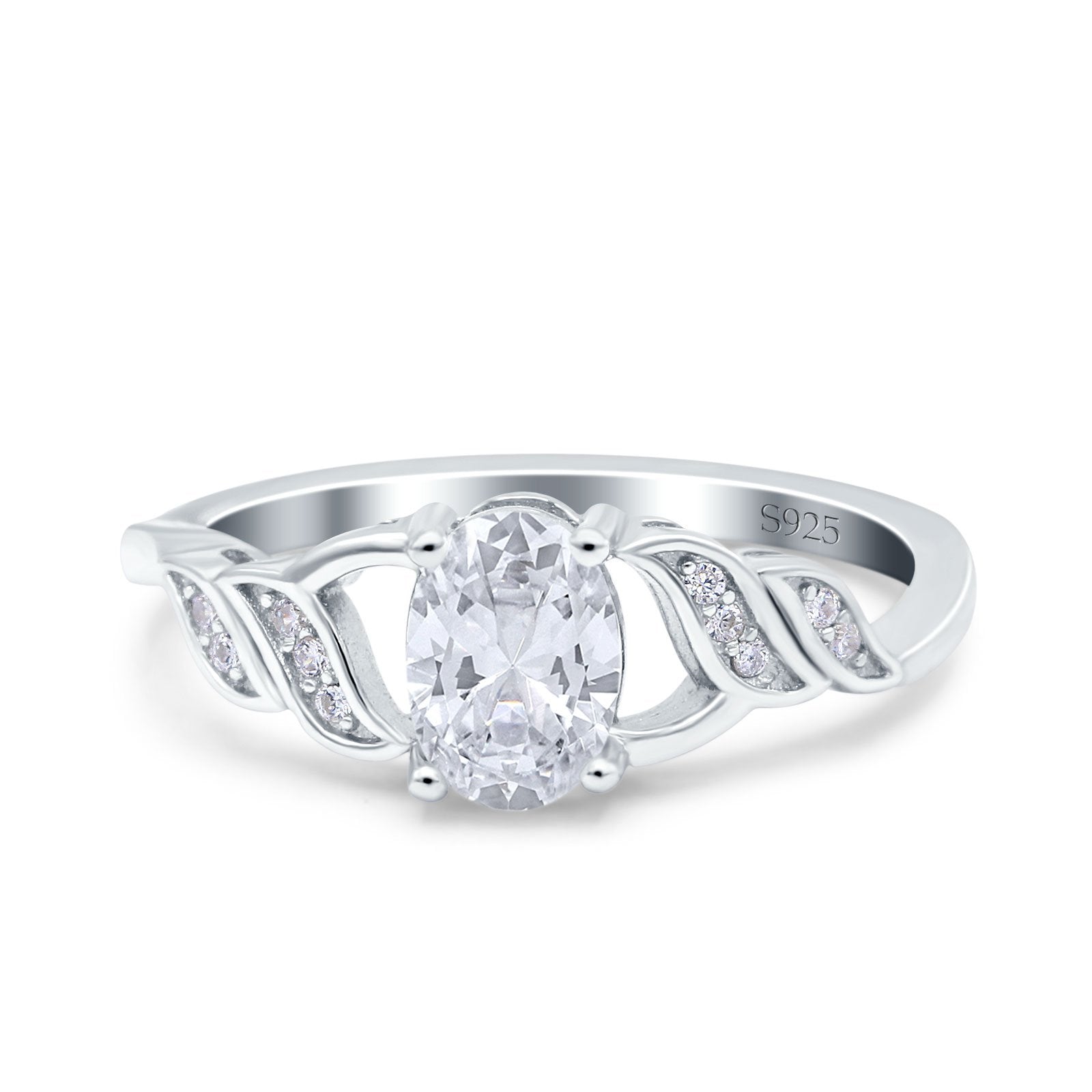 Oval Art Deco Engagement Bridal Ring Simulated Cubic Zirconia 925 Sterling Silver