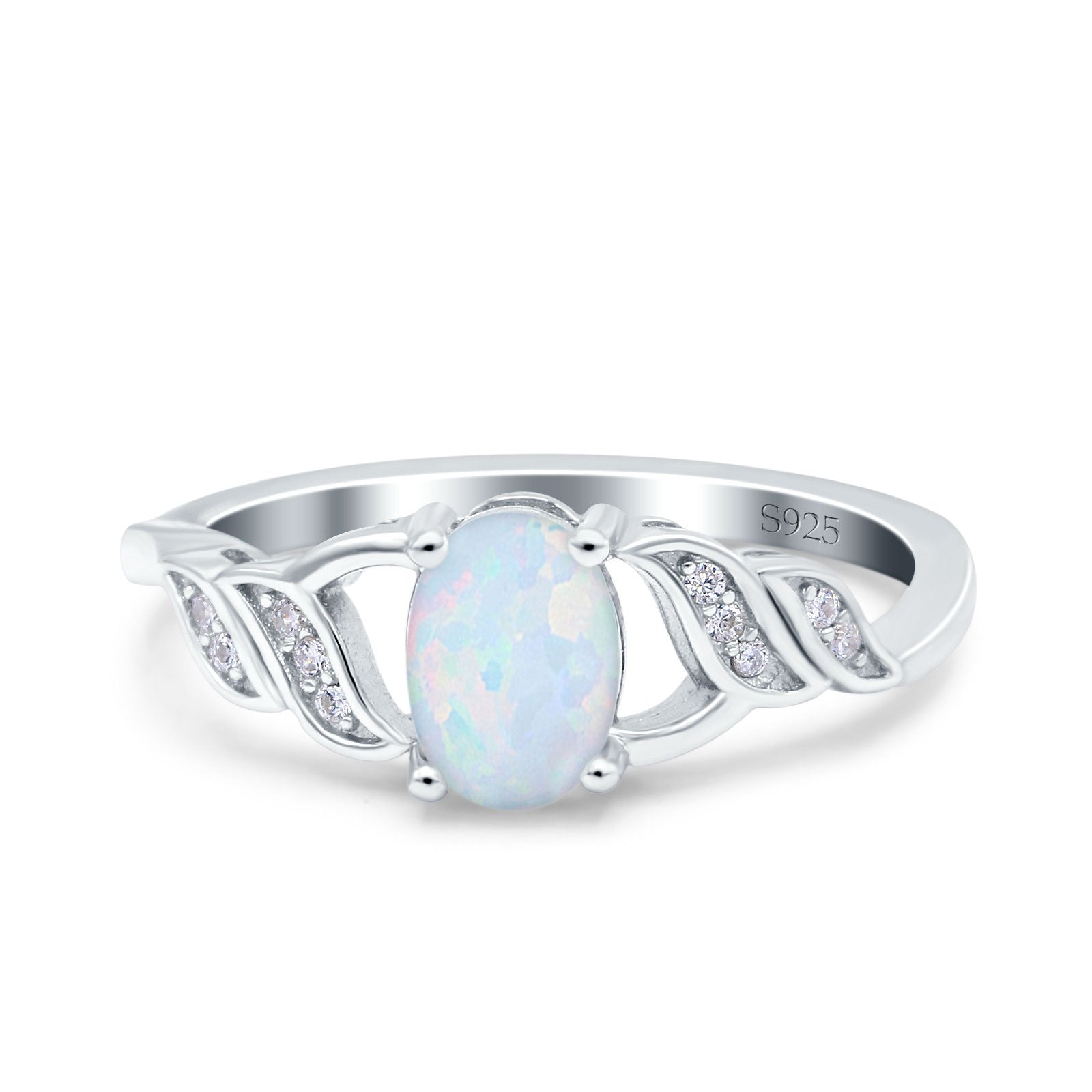 Oval Art Deco Engagement Bridal Ring Lab Created White Opal 925 Sterling Silver