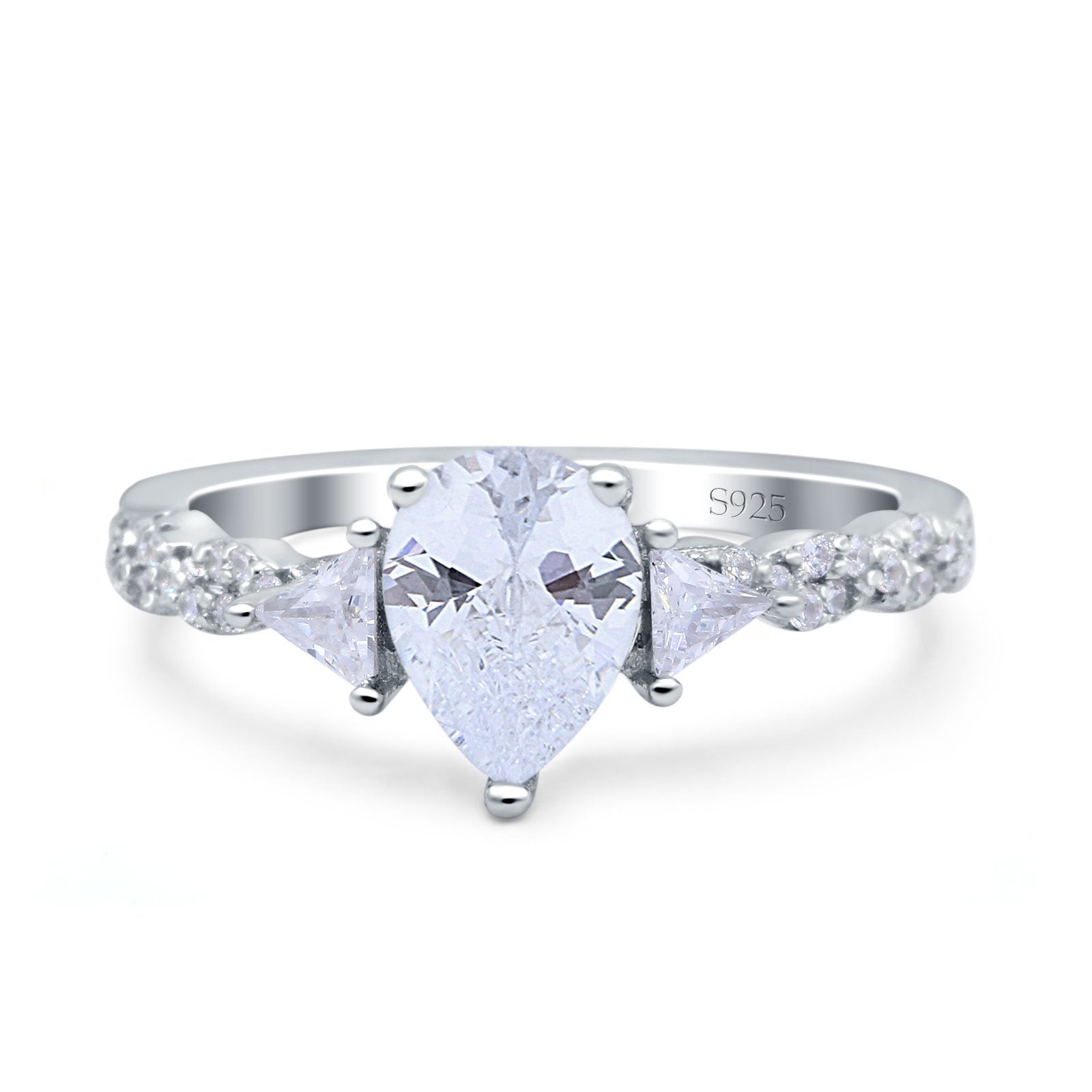 Art Deco Pear Shape Wedding Bridal Ring Simulated Cubic Zirconia 925 Sterling Silver