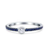 Petite Dainty Wedding Band Ring Blue Sapphire Round Simulated Cubic Zirconia 925 Sterling Silver