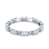 Full Eternity Wedding Bridal Ring Oval Lab Created White Opal Simulated CZ 925 Sterling Silver
