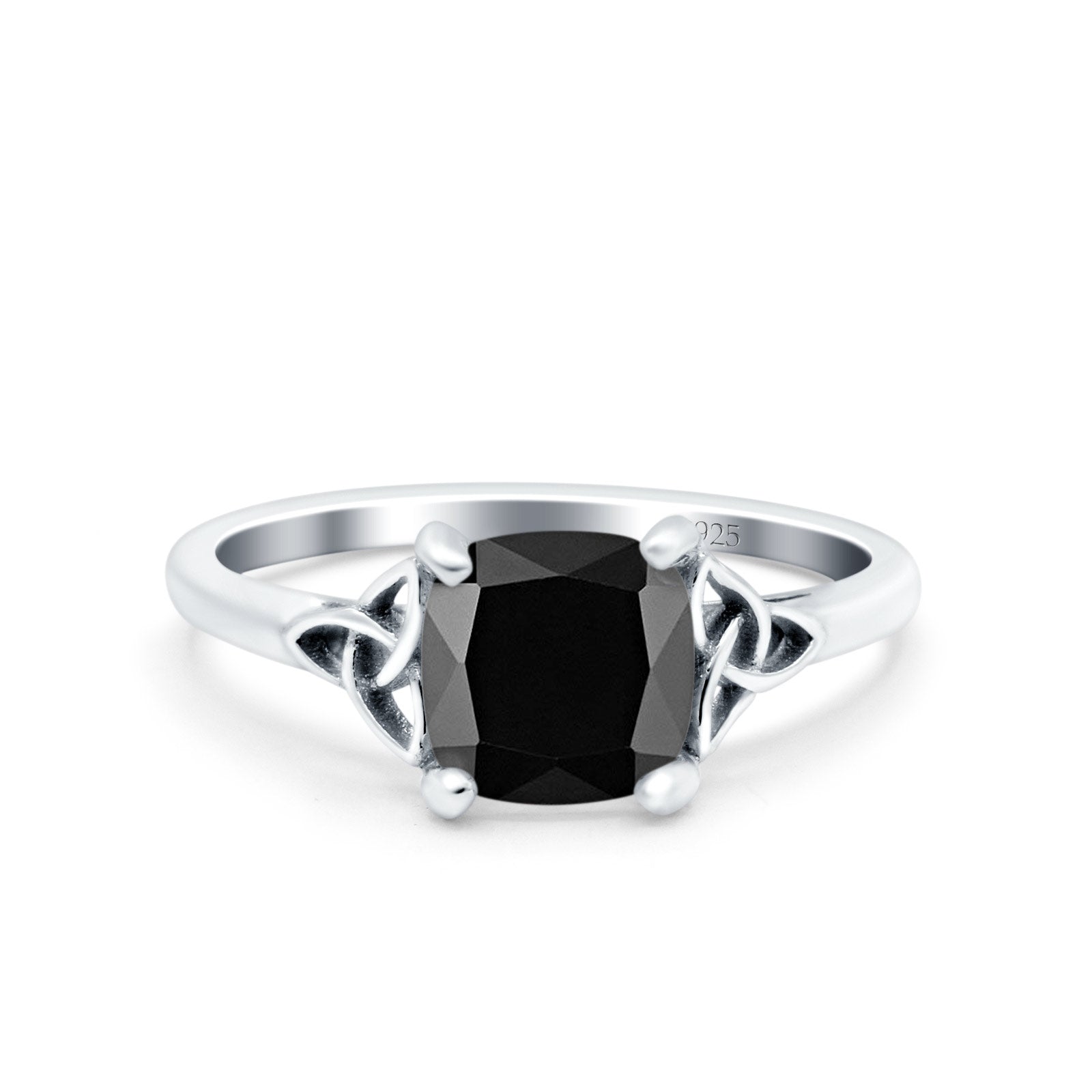 Celtic Art Deco Wedding Bridal Ring Round Simulated Black CZ 925 Sterling Silver