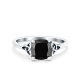 Celtic Art Deco Wedding Bridal Ring Round Simulated Black CZ 925 Sterling Silver