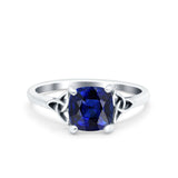 Celtic Art Deco Wedding Bridal Ring Round Simulated Blue Sapphire CZ 925 Sterling Silver