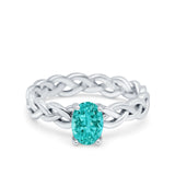 Celtic Weave Braided Style Oval Wedding Ring Simulated Paraiba Tourmaline CZ 925 Sterling Silver