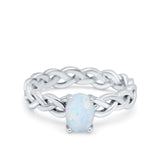 Celtic Weave Braided Style Oval Wedding Ring Lab Created White Opal 925 Sterling Silver