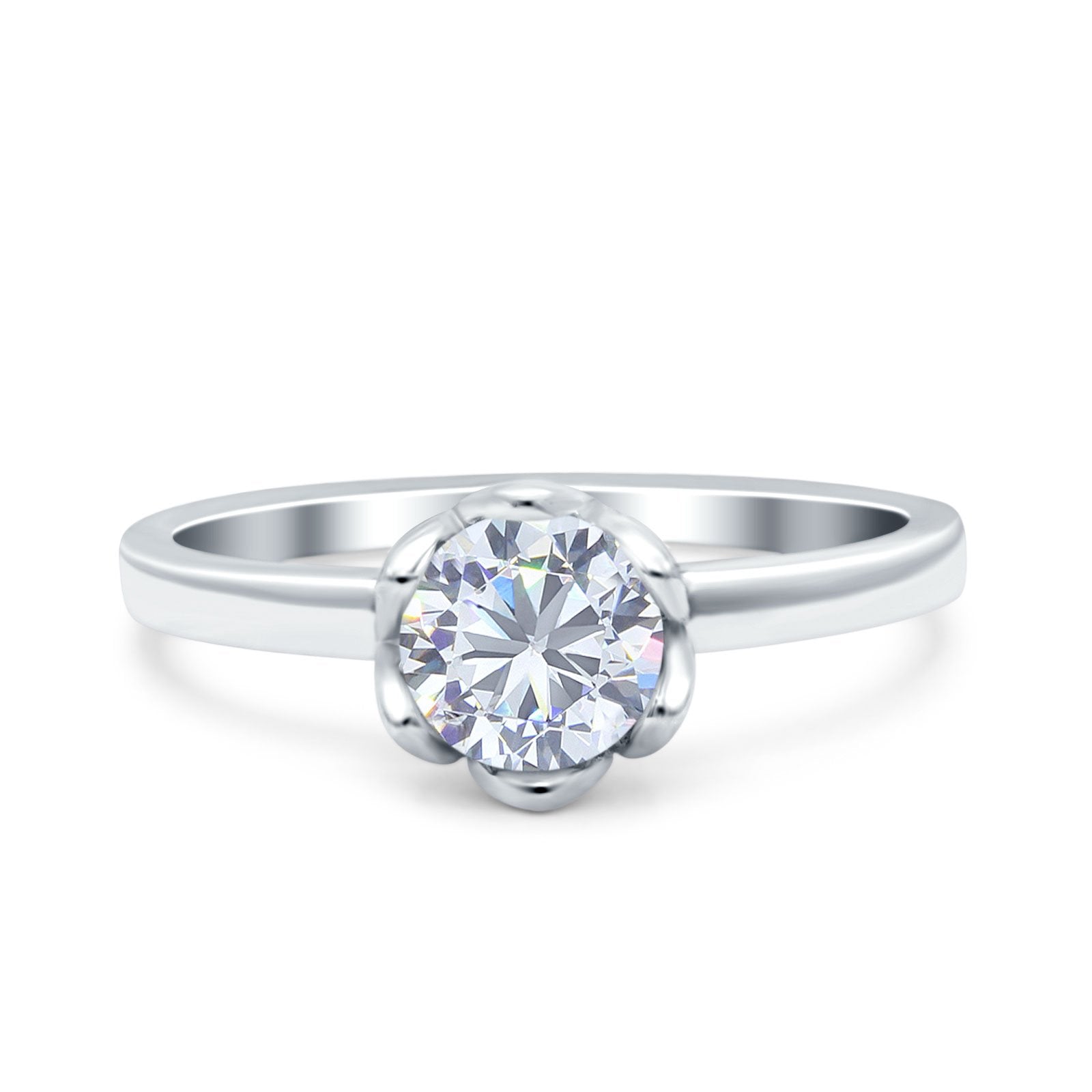 Art Deco Wedding Bridal Ring Round Simulated Cubic Zirconia 925 Sterling Silver