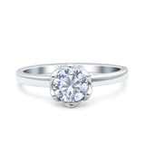 Art Deco Wedding Bridal Ring Round Simulated Cubic Zirconia 925 Sterling Silver