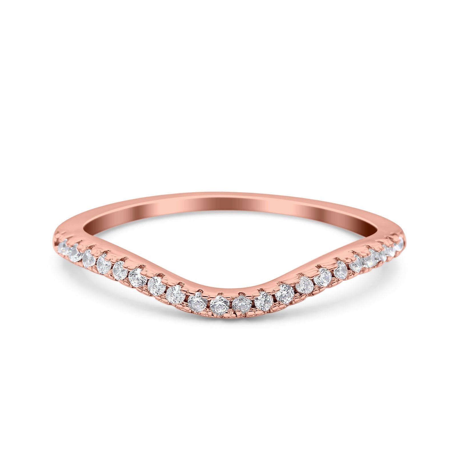 Contour Curved Half Eternity Band Ring Round Rose Tone, Simulated Cubic Zirconia 925 Sterling Silver (4mm)