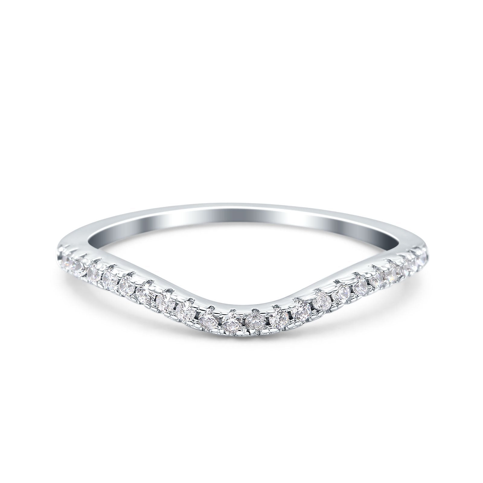 Contour Curved Half Eternity Band Ring Round Simulated Cubic Zirconia 925 Sterling Silver (4mm)