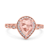 Teardrop Pear Art Deco Wedding Ring Rose Tone, Simulated Morganite CZ 925 Sterling Silver