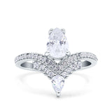 Art Deco Solitaire Accent Pear Wedding Bridal Ring Band Simulated Cubic Zirconia 925 Sterling Silver